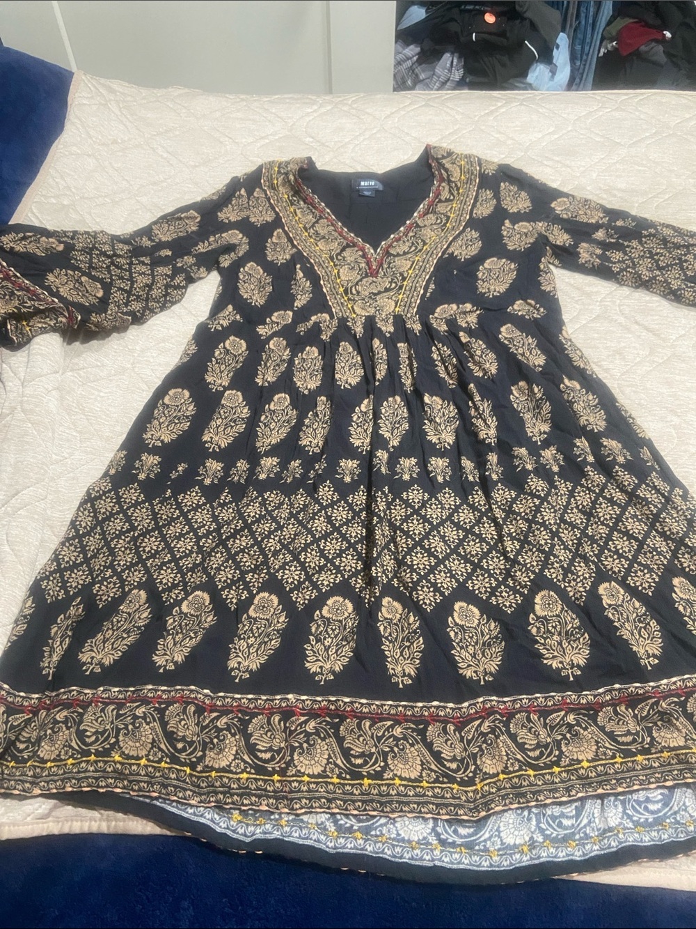 Anthropologie Maeve Black Dresswith Gold Embroidery - Picture 6 of 10